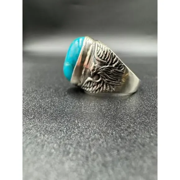 Vintage Navajo Turquoise Sterling Silver Ring Arthur J Williams Cabochon 12.69g - Picture 2 of 9